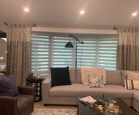Living room with custom drapery