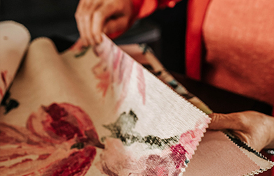 Designer looking at fabrics